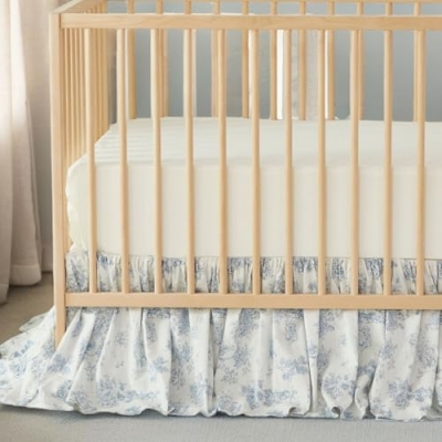 Product: Brandream 4-Piece Crib Bed Skirt & Crib Bedding Set 100% Cotton French Country Toile Boho Bohemian Neutral Blue Farmhouse Chic Ruffles Skirt
