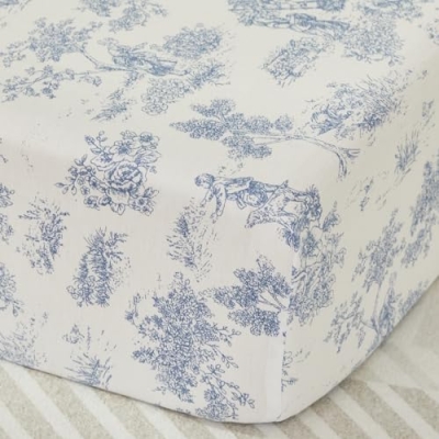 Product: Brandream 4-Piece Crib Bed Skirt & Crib Bedding Set 100% Cotton French Country Toile Boho Bohemian Neutral Blue Farmhouse Chic Ruffles Skirt