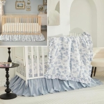 Product: Brandream 4-Piece Crib Bed Skirt & Crib Bedding Set 100% Cotton French Country Toile Boho Bohemian Neutral Blue Farmhouse Chic Ruffles Skirt
