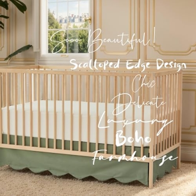 Product: Brandream 4-Piece Crib Bed Skirt & Crib Bedding Set 100% Cotton French Country Toile Crib Bedding Set Vintage Green Toile Floral Print
