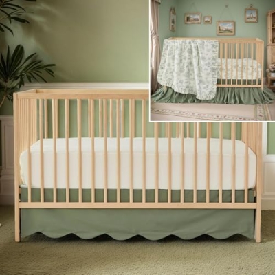 Product: Brandream 4-Piece Crib Bed Skirt & Crib Bedding Set 100% Cotton French Country Toile Crib Bedding Set Vintage Green Toile Floral Print