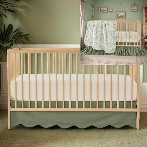 Product: Brandream 4-Piece Crib Bed Skirt & Crib Bedding Set 100% Cotton French Country Toile Crib Bedding Set Vintage Green Toile Floral Print