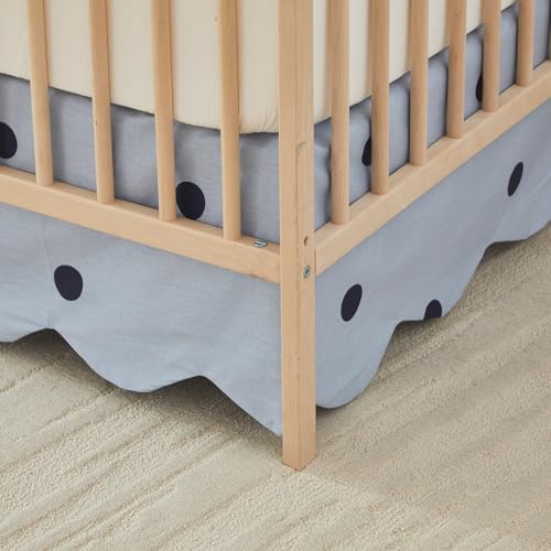 Product: Brandream 4-Piece Crib Bed Skirt & Crib Bedding Set 100% Cotton French Country Toile Scallop Edge Boho Bohemian Solid Mist Blue Polka Dots Nursery Crib Bed Skirt