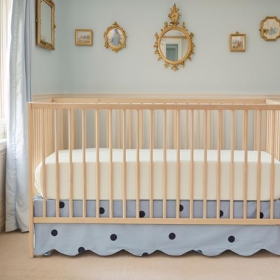 Product: Brandream 4-Piece Crib Bed Skirt & Crib Bedding Set 100% Cotton French Country Toile Scallop Edge Boho Bohemian Solid Mist Blue Polka Dots Nursery Crib Bed Skirt
