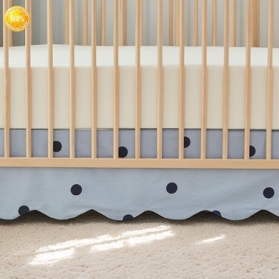 Product: Brandream 4-Piece Crib Bed Skirt & Crib Bedding Set 100% Cotton French Country Toile Scallop Edge Boho Bohemian Solid Mist Blue Polka Dots Nursery Crib Bed Skirt