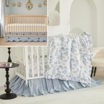 Product: Brandream 4-Piece Crib Bed Skirt & Crib Bedding Set 100% Cotton French Country Toile Scallop Edge Boho Bohemian Solid Mist Blue Polka Dots Nursery Crib Bed Skirt