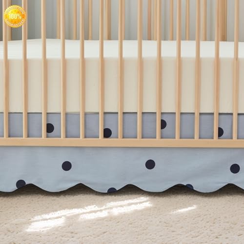 Product: Brandream 4-Piece Crib Bed Skirt & Crib Bedding Set 100% Cotton French Country Toile Scallop Edge Boho Bohemian Solid Mist Blue Polka Dots Nursery Crib Bed Skirt