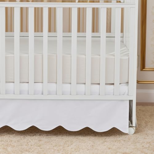 Product: Brandream 4-Piece Crib Bed Skirt & Crib Bedding Set 100% Cotton French Country Toile Scallop Edge Solid Color Cream Off White Farmhouse Chic Boho Bohemian Skirt