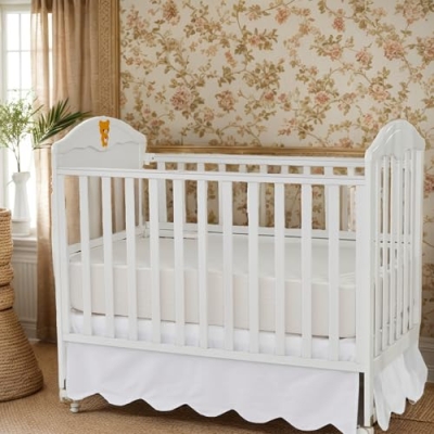 Product: Brandream 4-Piece Crib Bed Skirt & Crib Bedding Set 100% Cotton French Country Toile Scallop Edge Solid Color Cream Off White Farmhouse Chic Boho Bohemian Skirt