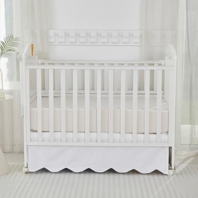 Product: Brandream 4-Piece Crib Bed Skirt & Crib Bedding Set 100% Cotton French Country Toile Scallop Edge Solid Color Cream Off White Farmhouse Chic Boho Bohemian Skirt