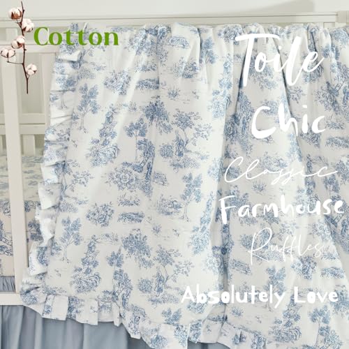 Product: Brandream 4-Piece Crib Bed Skirt & Crib Bedding Set 100% Cotton French Country Toile Scallop Edge Solid Color Cream Off White Farmhouse Chic Boho Bohemian Skirt