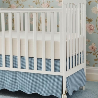 Product: Brandream 4-Piece Crib Bed Skirt & Crib Bedding Set 100% Cotton French Country Toile Vintage Blue Gingham Farmhouse Chic Boho Bohemian Skirt