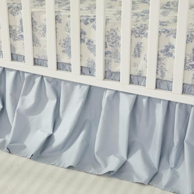 Product: Brandream 4-Piece Crib Bed Skirt & Crib Bedding Set 100% Cotton French Country Toile Vintage Blue Gingham Farmhouse Chic Boho Bohemian Skirt