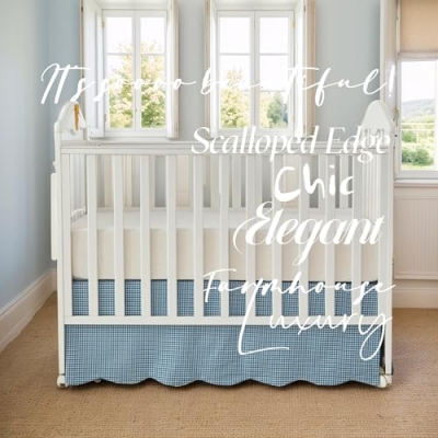 Product: Brandream 4-Piece Crib Bed Skirt & Crib Bedding Set 100% Cotton French Country Toile Vintage Blue Gingham Farmhouse Chic Boho Bohemian Skirt