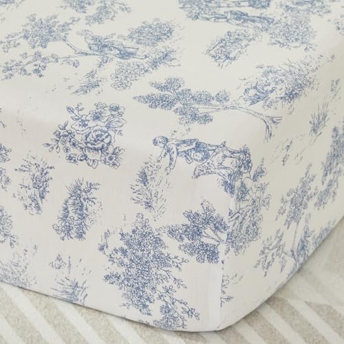 Product: Brandream 4-Piece Crib Bed Skirt & Crib Bedding Set 100% Cotton French Country Toile Vintage Blue Gingham Farmhouse Chic Boho Bohemian Skirt