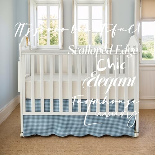 Product: Brandream 4-Piece Crib Bed Skirt & Crib Bedding Set 100% Cotton French Country Toile Vintage Blue Gingham Farmhouse Chic Boho Bohemian Skirt