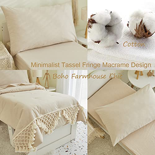 Boho Beige Cotton Crib Bedding Set, Toddler Bedding, Tassel Comforter, 4 Piece Nursery Set, 3 Piece Crib Set, 100% Cotton, Beige 3 Product: Brandream 4Pcs Toddler Bedding + 3Pcs Crib Bedding Gender Neutral Boho Bohemian Girl Boy Solid Beige Farmhouse Chic Unisex Minimalist Tassel Fringe Macrame Cozy 100% Washed Cotton Comforter Set