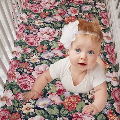 Girls Crib Bedding Set, Blossom Flower Floral Print, Ruffle, 100% Cotton, 6 Piece Nursery Decor, 14x14in System, 45x36in 9 Product: Brandream 6-Piece Girls Crib Bedding Set Blossom Flower Floral Print Ruffle Baby Nursery Bedding Set,100% Cotton