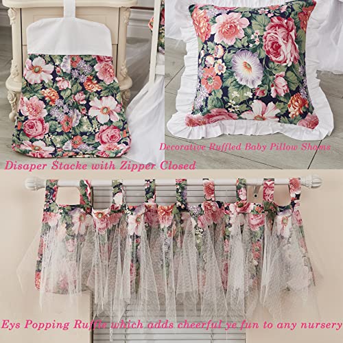 Girls Crib Bedding Set, Blossom Flower Floral Print, Ruffle, 100% Cotton, 6 Piece Nursery Decor, 14x14in System, 45x36in 6 Product: Brandream 6-Piece Girls Crib Bedding Set Blossom Flower Floral Print Ruffle Baby Nursery Bedding Set,100% Cotton