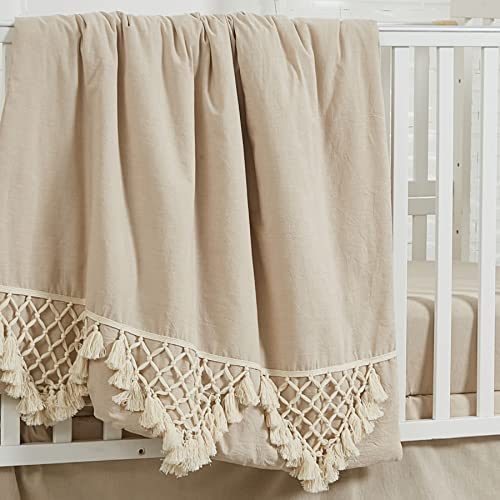 Brandream 6 Piece Baby Crib Bedding Set, Beige White Farmhouse Chic Unisex Minimalist Cotton, 20.5cm 2 Product: Brandream 6PC Baby Crib Bedding Sets for Girls and Boys with Beige Farmhouse Chic Unisex Minimalist Tassel Fringe Macrame + Farmhouse Boho White Ruffle Washed Pure Cotton Set