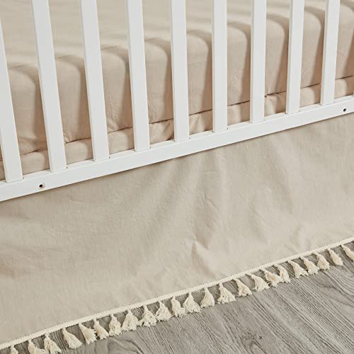 Brandream 6 Piece Baby Crib Bedding Set, Beige White Farmhouse Chic Unisex Minimalist Cotton, 20.5cm 3 Product: Brandream 6PC Baby Crib Bedding Sets for Girls and Boys with Beige Farmhouse Chic Unisex Minimalist Tassel Fringe Macrame + Farmhouse Boho White Ruffle Washed Pure Cotton Set