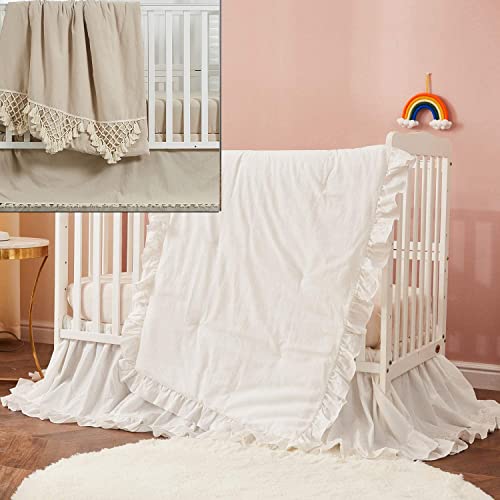 Brandream 6PC Baby Crib Bedding Sets for Girls and Boys with Beige Farmhouse Chic Unisex Minimalist Tassel Fringe Macrame + Farmhouse Boho White Ruffle Washed Pure Cotton Set - Crib Bedding Sets Product: Brandream 6PC Baby Crib Bedding Sets for Girls and Boys with Beige Farmhouse Chic Unisex Minimalist Tassel Fringe Macrame + Farmhouse Boho White Ruffle Washed Pure Cotton Set