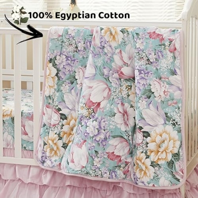 Product: Brandream 6PCs Baby Girls Crib Bedding Set 100% Cotton 2 Packs Crib Set Luxury Floral 2 Packs Crib Set