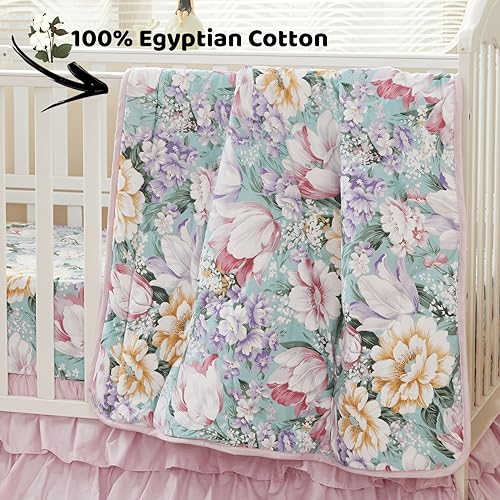 Product: Brandream 6PCs Baby Girls Crib Bedding Set 100% Cotton 2 Packs Crib Set Luxury Floral 2 Packs Crib Set
