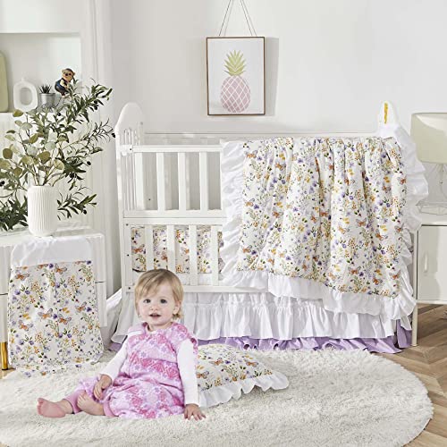 Product: Brandream 6PCs Baby Girls Crib Bedding Set Super Soft 100% Cotton 2 Packs Crib Set Luxury Floral 2 Packs Crib Set