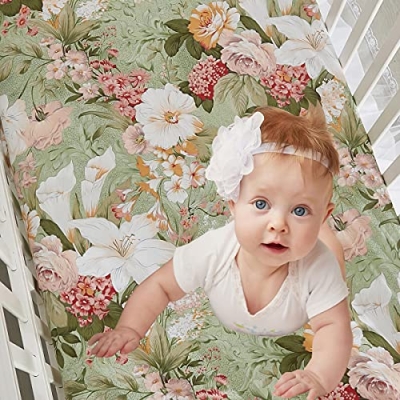 Product: Brandream 6PCs Baby Girls Crib Bedding Set Super Soft 100% Cotton 2 Packs Crib Set Luxury Floral 2 Packs Crib Set