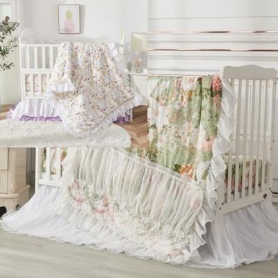 Product: Brandream 6PCs Baby Girls Crib Bedding Set Super Soft 100% Cotton 2 Packs Crib Set Luxury Floral 2 Packs Crib Set