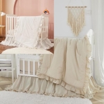 Product: Brandream 6PCs Baby Nursery Crib Bedding Set Super Cozy 100% Washed Cotton 2 Packs Crib Set Beige & White
