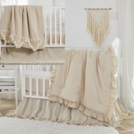 Product: Brandream 6PCs Baby Nursery Crib Bedding Set Super Cozy 100% Washed Cotton 2 Packs Crib Set Beige Ruffles & Tassles