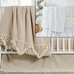 Product: Brandream 6PCS Gender Neutral Boho Bohemian Baby Nursery Crib Bedding Set Bundle White Embroidery Elephant Crib Bedding Set, 100% Cotton