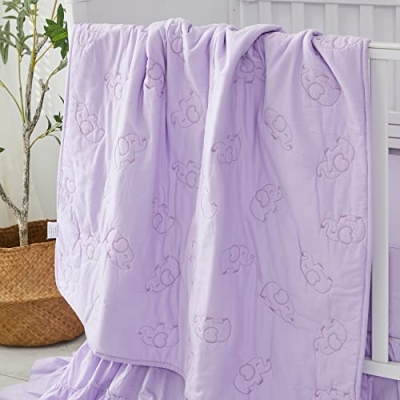 Purple Baby Crib Bedding Set, Elephant Embroidery Butterfly Nursery Set, 7PCS Girls Toddler Bedding, 42x58in 17 Product: Brandream 7PCS Purple Baby Crib & Toddler Bedding Sets with Elephant Embroidery and Butterfly