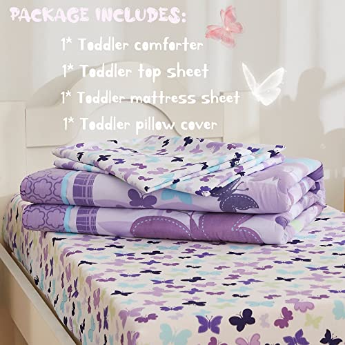 Purple Baby Crib Bedding Set, Elephant Embroidery Butterfly Nursery Set, 7PCS Girls Toddler Bedding, 42x58in 6 Product: Brandream 7PCS Purple Baby Crib & Toddler Bedding Sets with Elephant Embroidery and Butterfly