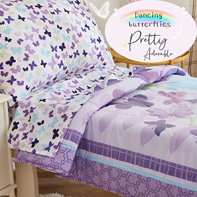 Purple Baby Crib Bedding Set, Elephant Embroidery Butterfly Nursery Set, 7PCS Girls Toddler Bedding, 42x58in 11 Product: Brandream 7PCS Purple Baby Crib & Toddler Bedding Sets with Elephant Embroidery and Butterfly