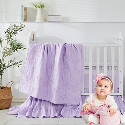 Purple Baby Crib Bedding Set, Elephant Embroidery Butterfly Nursery Set, 7PCS Girls Toddler Bedding, 42x58in 16 Product: Brandream 7PCS Purple Baby Crib & Toddler Bedding Sets with Elephant Embroidery and Butterfly