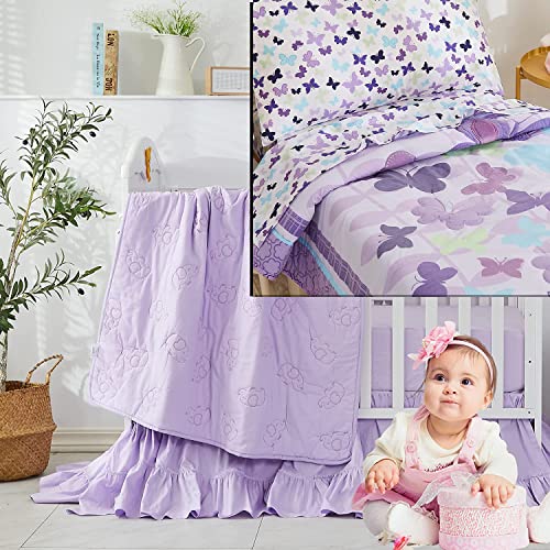 Brandream 7PCS Purple Baby Crib & Toddler Bedding Sets with Elephant Embroidery and Butterfly - Crib Bedding Sets Product: Brandream 7PCS Purple Baby Crib & Toddler Bedding Sets with Elephant Embroidery and Butterfly