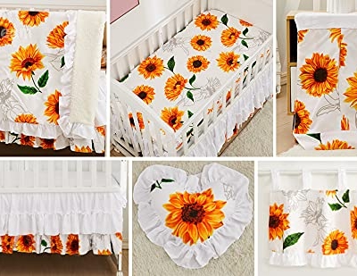 Product: Brandream 9PC Baby Crib Bedding Sets for Girls with Farmhouse Sunflower Boho Ruffle Design