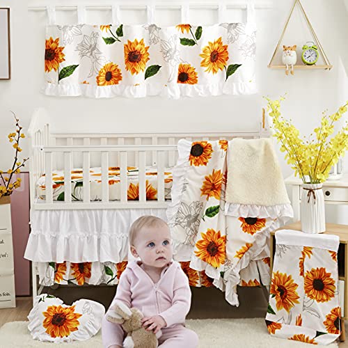 Product: Brandream 9PC Baby Crib Bedding Sets for Girls with Farmhouse Sunflower Boho Ruffle Design