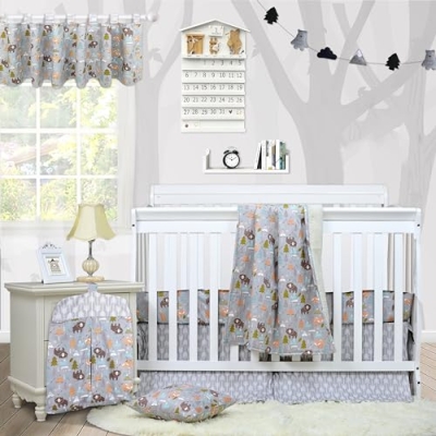 Product: Brandream Baby Boys 6 Pieces Crib Bedding Sets with Woodland Bears Arrow Design, Super Cute, 100% Cotton, Gray Grey