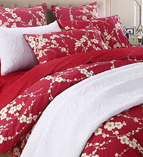 Baby Crib Bedding Set 3PC, King Duvet Cover Set, Cherry Floral Red Blossom Chinoiserie Cotton, 20.5cm 7 Product: Brandream Baby Crib Bedding Set 3PC + King Duvet Cover Set Japanese Oriental Style Cherry Floral Red Blossom Flower Branches Print Chinoiserie Bedding Pillowcases Set