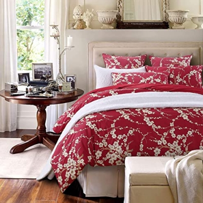 Baby Crib Bedding Set 3PC, King Duvet Cover Set, Cherry Floral Red Blossom Chinoiserie Cotton, 20.5cm 17 Product: Brandream Baby Crib Bedding Set 3PC + King Duvet Cover Set Japanese Oriental Style Cherry Floral Red Blossom Flower Branches Print Chinoiserie Bedding Pillowcases Set