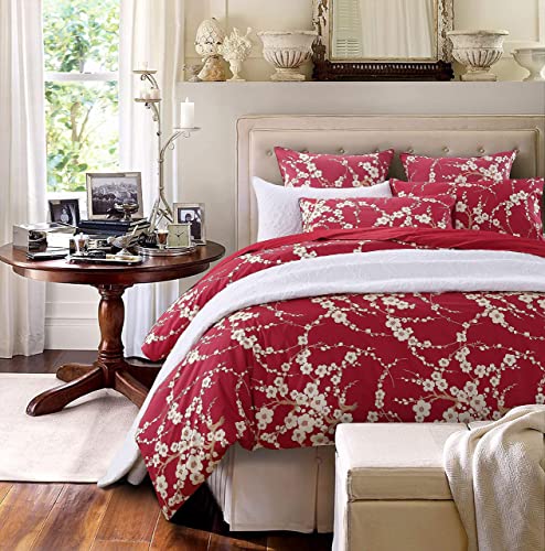 Baby Crib Bedding Set 3PC, King Duvet Cover Set, Cherry Floral Red Blossom Chinoiserie Cotton, 20.5cm 8 Product: Brandream Baby Crib Bedding Set 3PC + King Duvet Cover Set Japanese Oriental Style Cherry Floral Red Blossom Flower Branches Print Chinoiserie Bedding Pillowcases Set