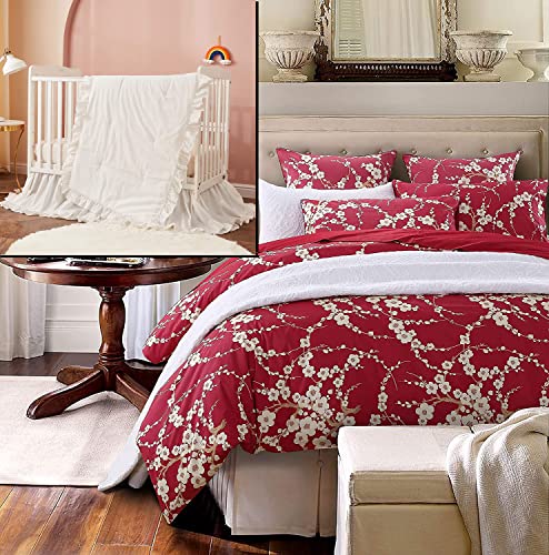 Brandream Baby Crib Bedding Set 3PC + King Duvet Cover Set Japanese Oriental Style Cherry Floral Red Blossom Flower Branches Print Chinoiserie Bedding Pillowcases Set - Crib Bedding Sets Product: Brandream Baby Crib Bedding Set 3PC + King Duvet Cover Set Japanese Oriental Style Cherry Floral Red Blossom Flower Branches Print Chinoiserie Bedding Pillowcases Set