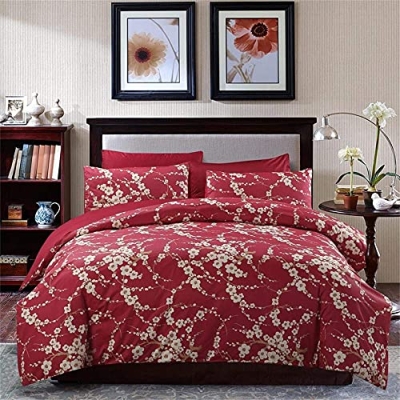 Japanese Oriental Cherry Blossom Crib Bedding Set, Queen Duvet Cover Set, Red Blossom Chinoiserie, 3PC, 800 TC, 20.5cm 17 Product: Brandream Baby Crib Bedding Set 3PC + Queen Duvet Cover Set Japanese Oriental Style Cherry Floral Red Blossom Flower Branches Print Chinoiserie Bedding Pillowcases Set