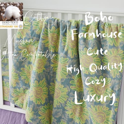 Product: Brandream Baby Crib Bedding Set for Girls and Boys Gender Neutral Boho Bohemian Sunflower Farmhouse Chic Ruffle 6-Piece Nursery Bedding Set - 100% Washed Cotton Yellow Beige