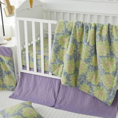 Product: Brandream Baby Crib Bedding Set for Girls and Boys Gender Neutral Boho Bohemian Sunflower Farmhouse Chic Ruffle 6-Piece Nursery Bedding Set - 100% Washed Cotton Yellow Beige