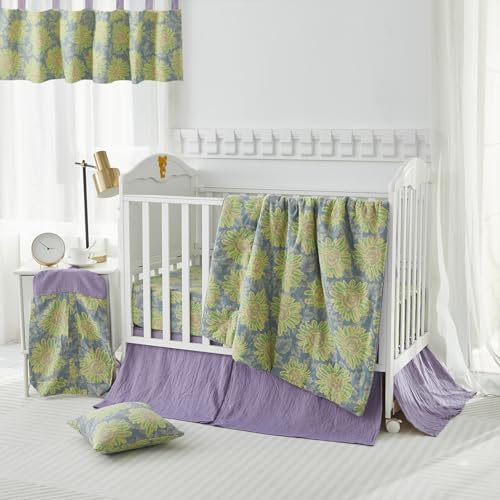 Product: Brandream Baby Crib Bedding Set for Girls and Boys Gender Neutral Boho Bohemian Sunflower Farmhouse Chic Ruffle 6-Piece Nursery Bedding Set - 100% Washed Cotton Yellow Beige